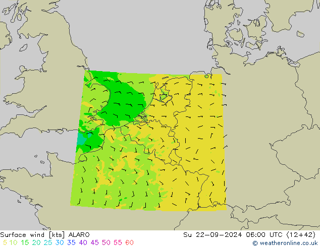 Viento 10 m ALARO dom 22.09.2024 06 UTC