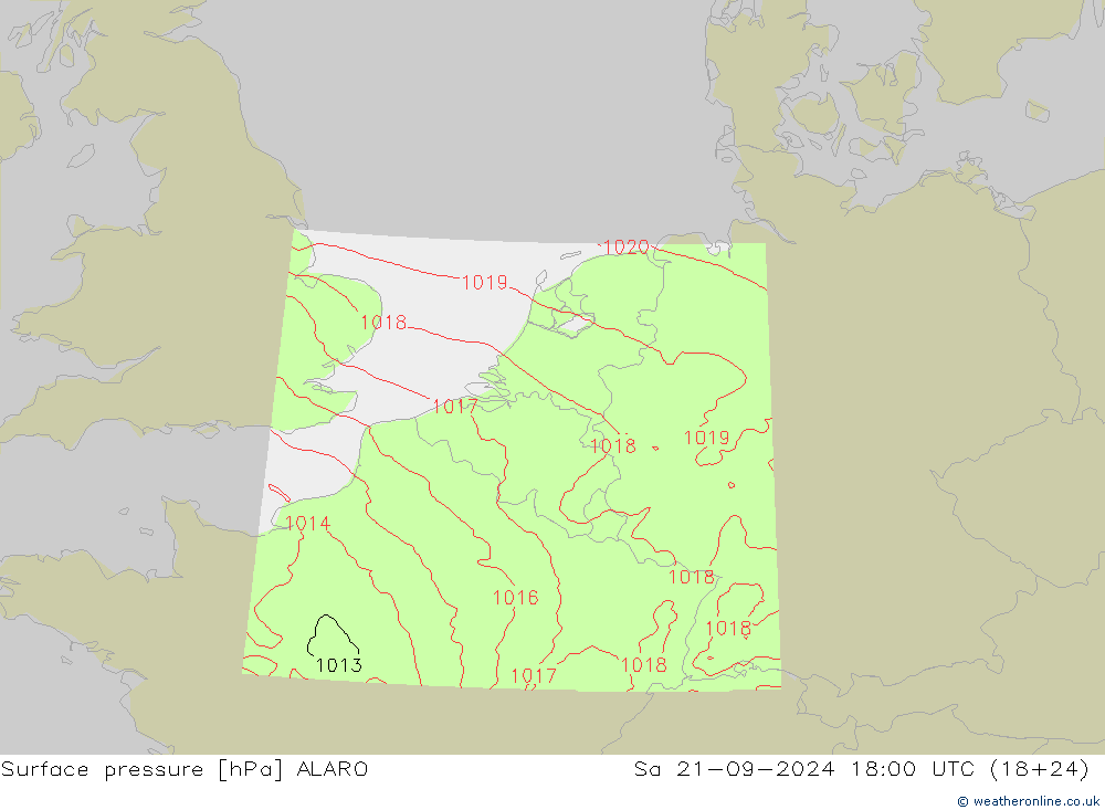 Surface pressure ALARO Sa 21.09.2024 18 UTC