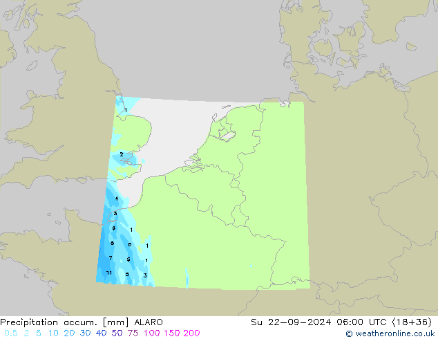 Precipitation accum. ALARO Dom 22.09.2024 06 UTC