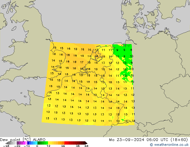 Dew point ALARO Mo 23.09.2024 06 UTC