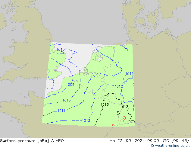 地面气压 ALARO 星期一 23.09.2024 00 UTC