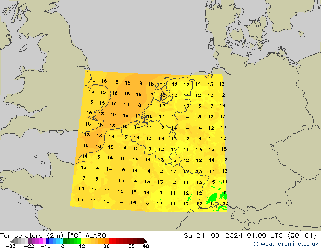 温度图 ALARO 星期六 21.09.2024 01 UTC