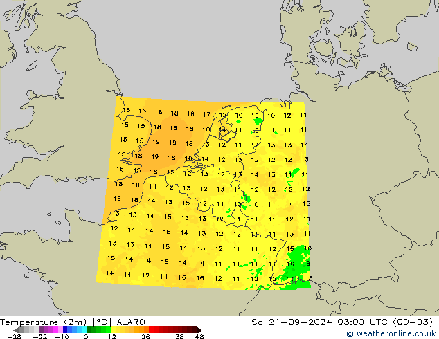 Temperature (2m) ALARO Sa 21.09.2024 03 UTC