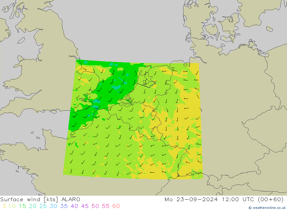 wiatr 10 m ALARO pon. 23.09.2024 12 UTC