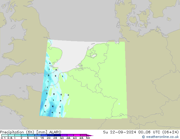 降水量 (6h) ALARO 星期日 22.09.2024 06 UTC