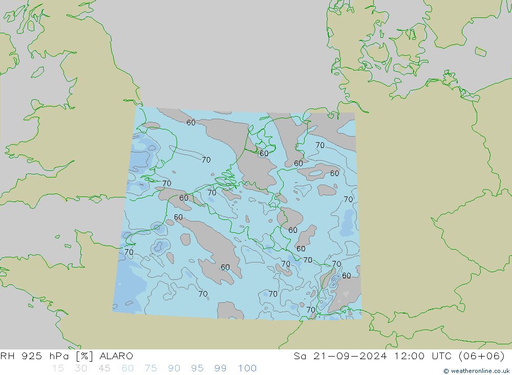 Humedad rel. 925hPa ALARO sáb 21.09.2024 12 UTC