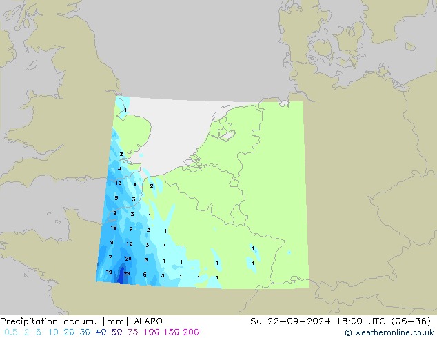 Precipitación acum. ALARO dom 22.09.2024 18 UTC