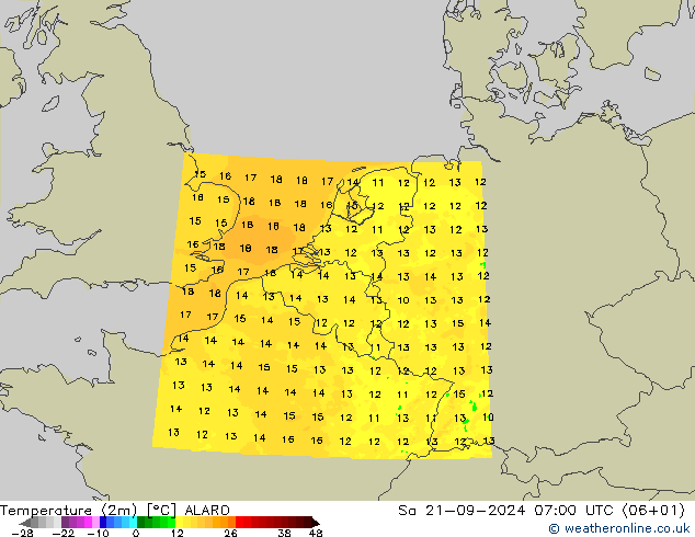 Temperature (2m) ALARO Sa 21.09.2024 07 UTC