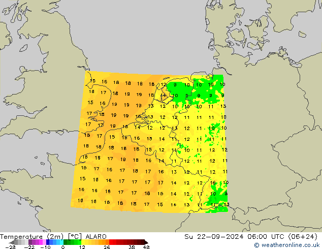 Temperatura (2m) ALARO dom 22.09.2024 06 UTC