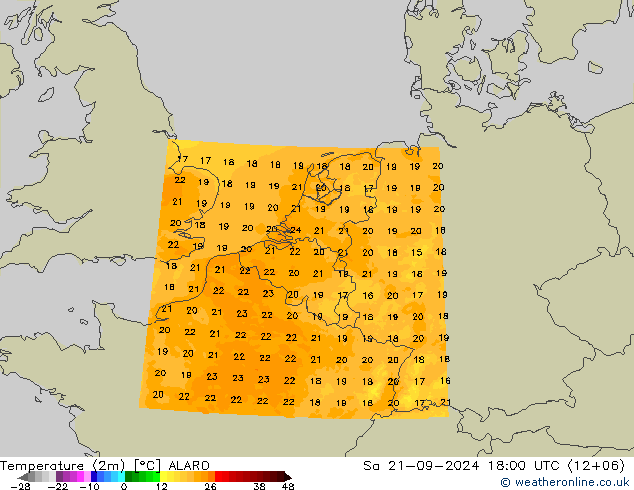 Temperatura (2m) ALARO sáb 21.09.2024 18 UTC