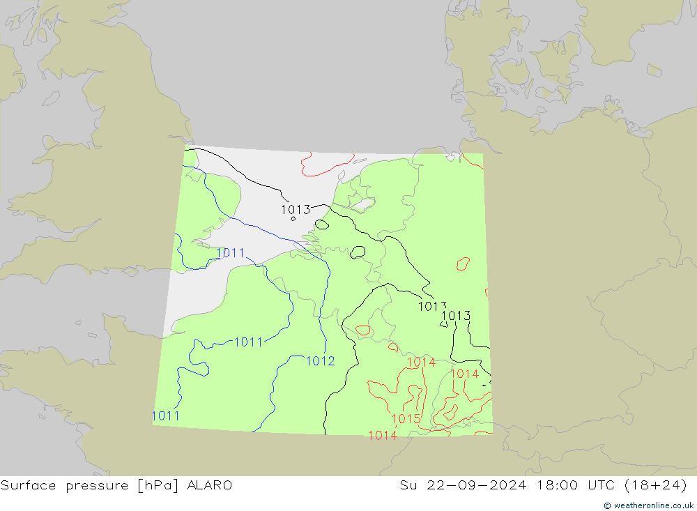 Presión superficial ALARO dom 22.09.2024 18 UTC