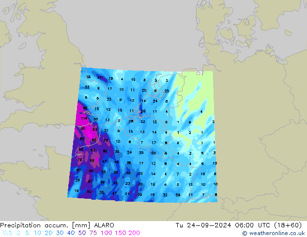 Totale neerslag ALARO di 24.09.2024 06 UTC