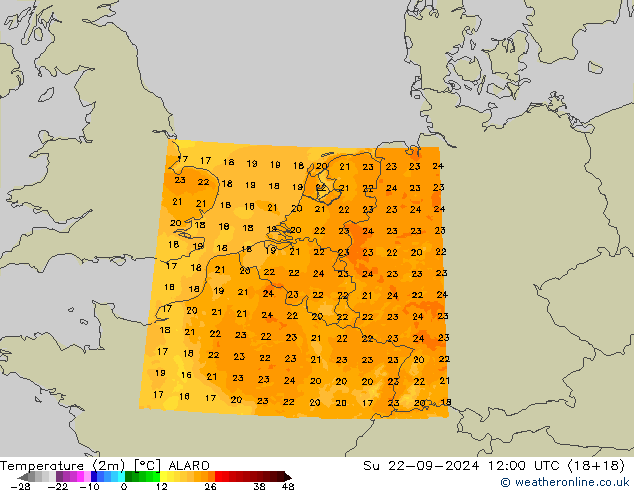 Temperature (2m) ALARO Su 22.09.2024 12 UTC