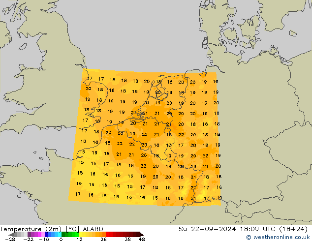 Temperatura (2m) ALARO Dom 22.09.2024 18 UTC