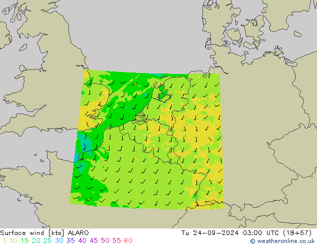 Rüzgar 10 m ALARO Sa 24.09.2024 03 UTC