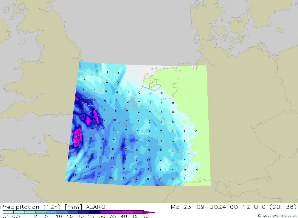 Nied. akkumuliert (12Std) ALARO Mo 23.09.2024 12 UTC