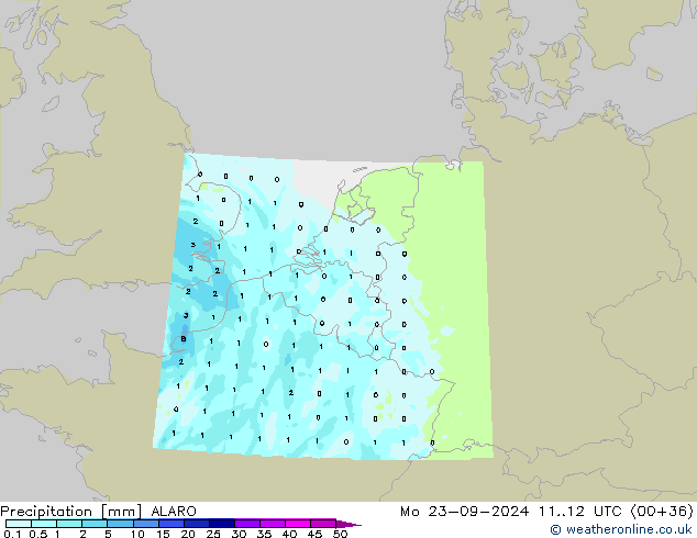 Niederschlag ALARO Mo 23.09.2024 12 UTC