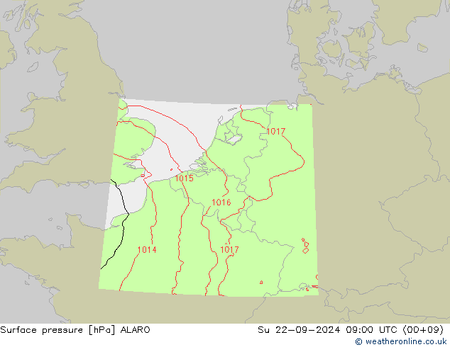 Surface pressure ALARO Su 22.09.2024 09 UTC