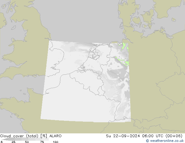 Cloud cover (total) ALARO Su 22.09.2024 06 UTC