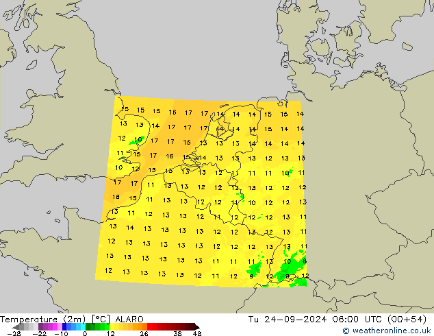 Sıcaklık Haritası (2m) ALARO Sa 24.09.2024 06 UTC