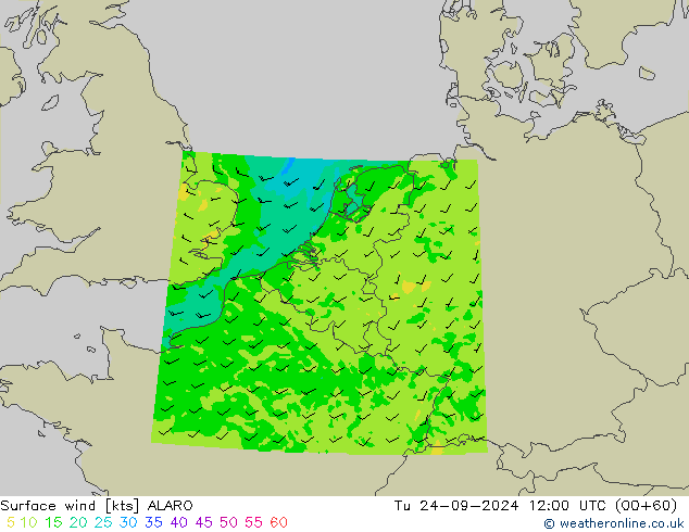 Vento 10 m ALARO Ter 24.09.2024 12 UTC