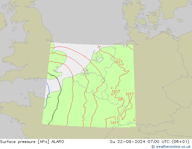 Surface pressure ALARO Su 22.09.2024 07 UTC