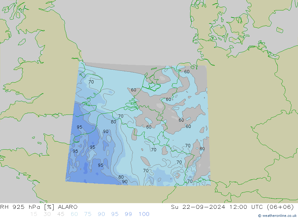 RH 925 hPa ALARO 星期日 22.09.2024 12 UTC