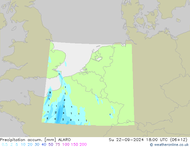 Totale neerslag ALARO zo 22.09.2024 18 UTC