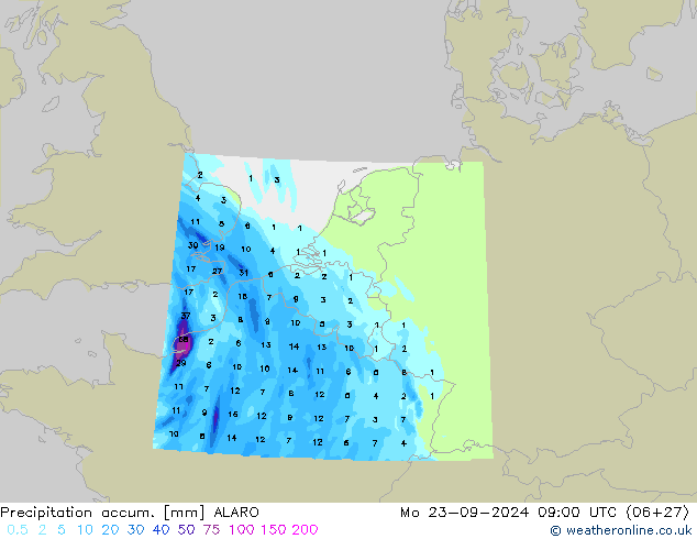 Totale neerslag ALARO ma 23.09.2024 09 UTC