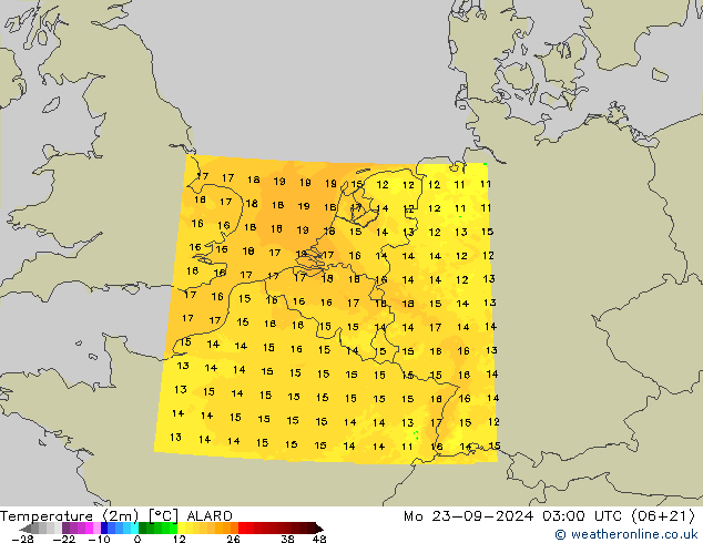 Temperature (2m) ALARO Mo 23.09.2024 03 UTC