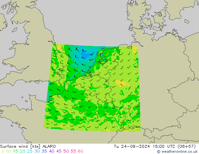 Surface wind ALARO Tu 24.09.2024 15 UTC