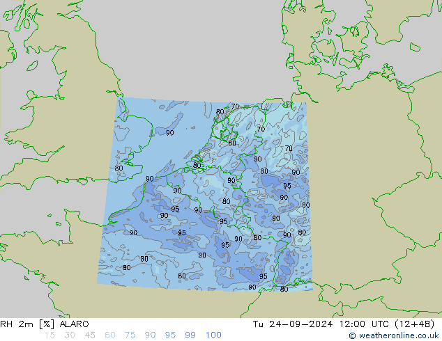 Humidité rel. 2m ALARO mar 24.09.2024 12 UTC