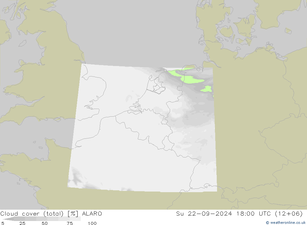 Cloud cover (total) ALARO Su 22.09.2024 18 UTC