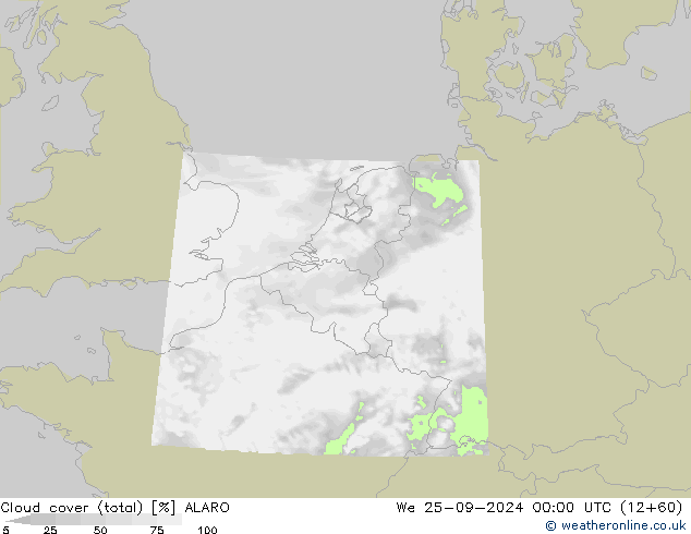 Cloud cover (total) ALARO St 25.09.2024 00 UTC