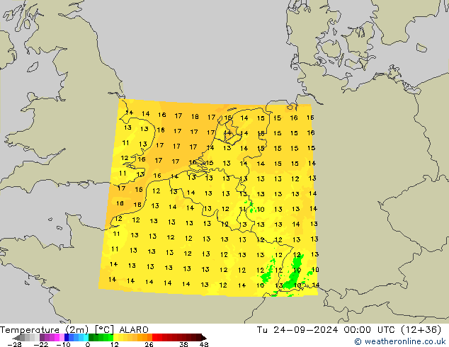 température (2m) ALARO mar 24.09.2024 00 UTC