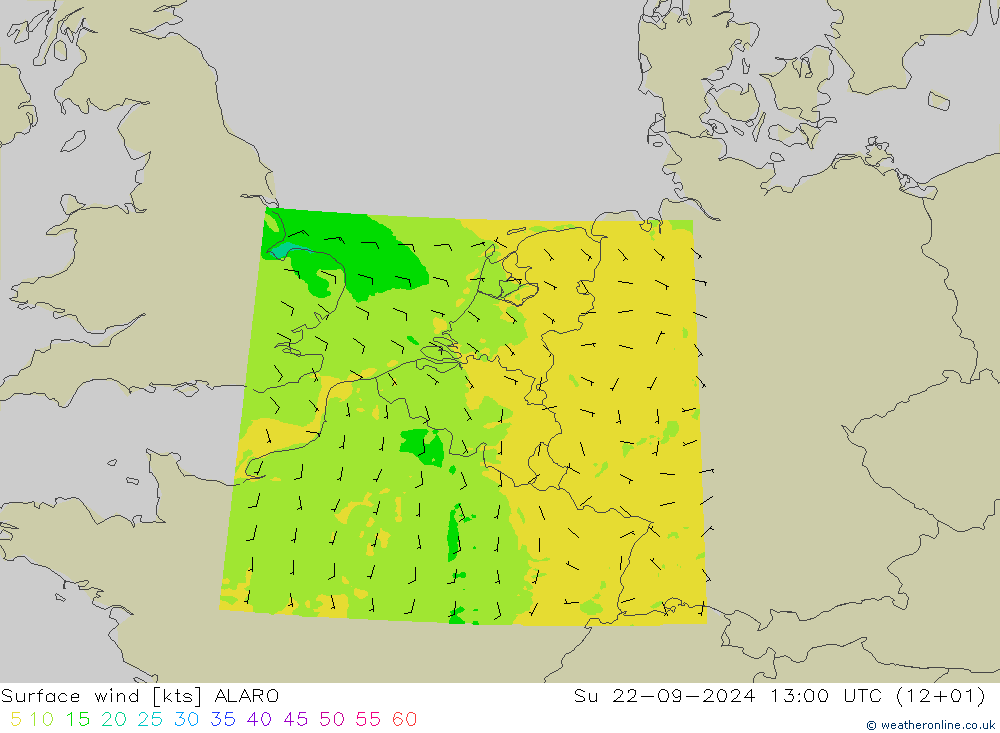 Viento 10 m ALARO dom 22.09.2024 13 UTC