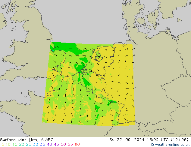 Surface wind ALARO Ne 22.09.2024 18 UTC