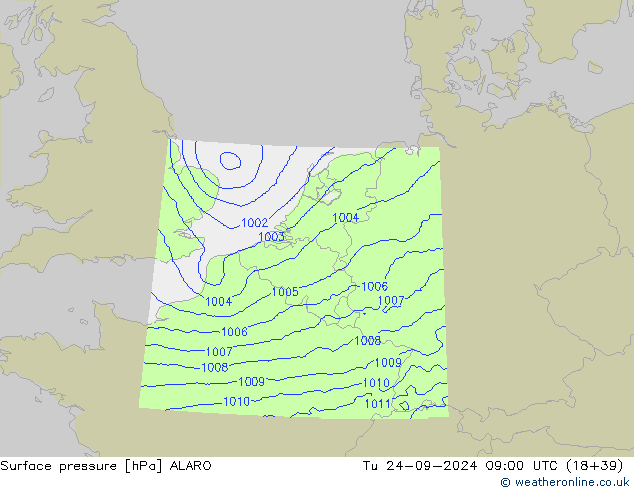 Surface pressure ALARO Tu 24.09.2024 09 UTC