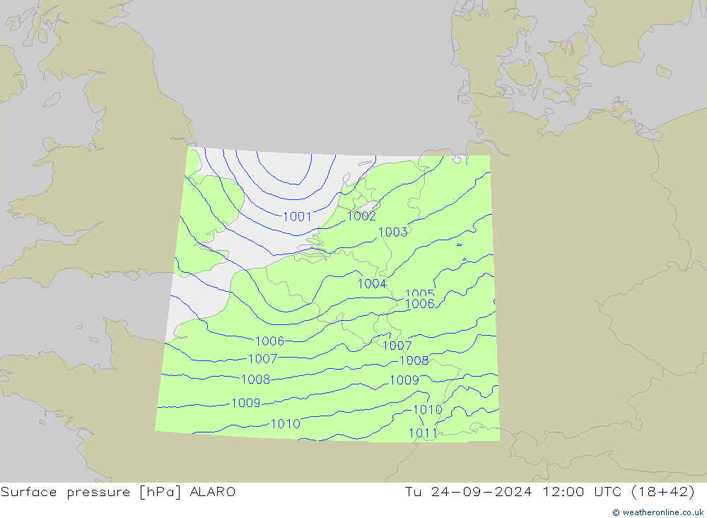 Surface pressure ALARO Tu 24.09.2024 12 UTC