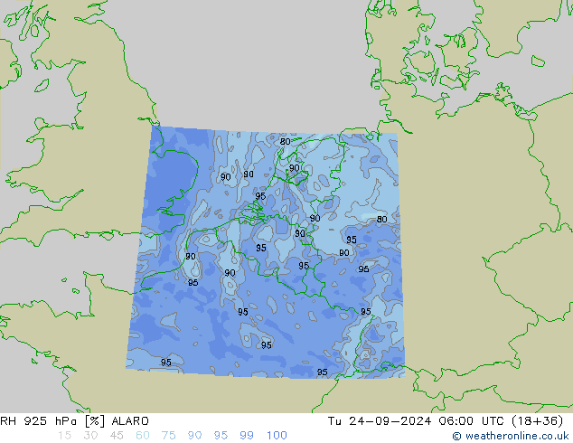 RH 925 hPa ALARO Tu 24.09.2024 06 UTC