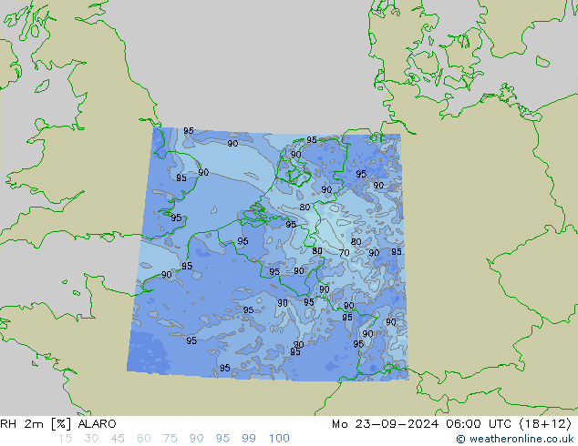 RH 2m ALARO Seg 23.09.2024 06 UTC