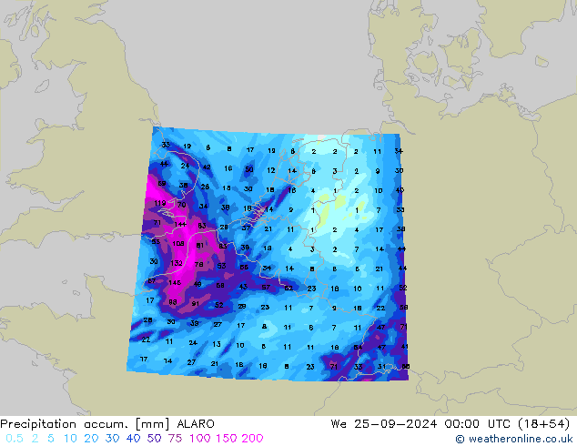 Precipitation accum. ALARO St 25.09.2024 00 UTC