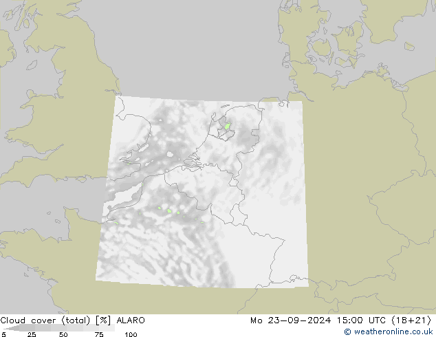 Cloud cover (total) ALARO Po 23.09.2024 15 UTC