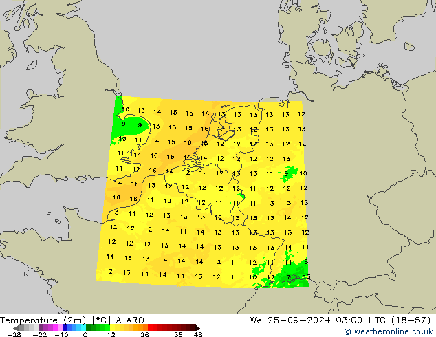 Temperatura (2m) ALARO mer 25.09.2024 03 UTC