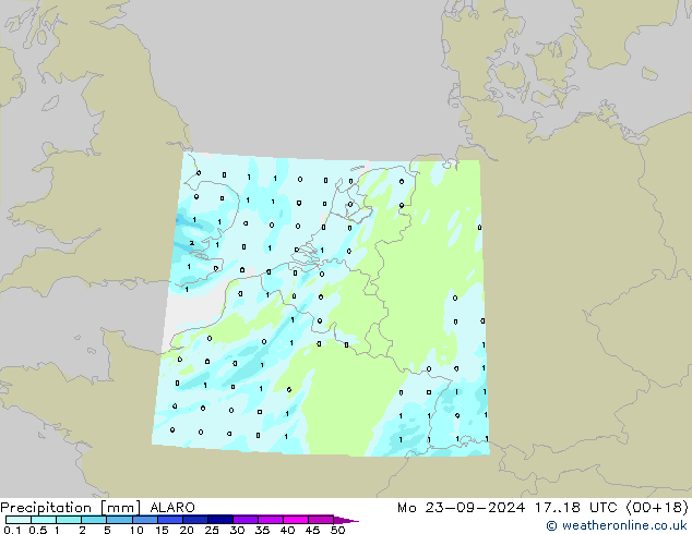 Precipitation ALARO Mo 23.09.2024 18 UTC