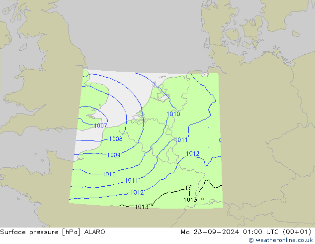 приземное давление ALARO пн 23.09.2024 01 UTC