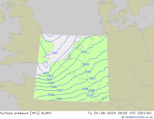 Surface pressure ALARO Tu 24.09.2024 06 UTC