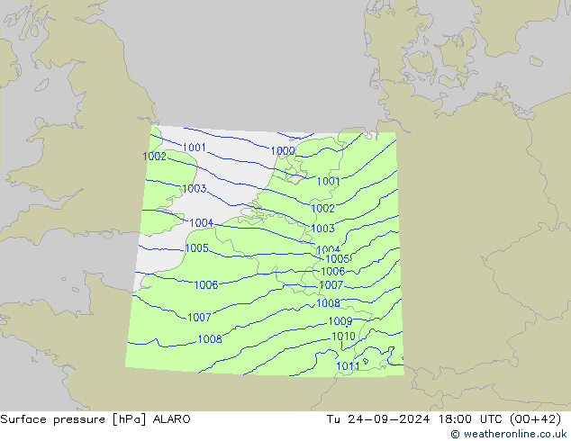 Surface pressure ALARO Tu 24.09.2024 18 UTC