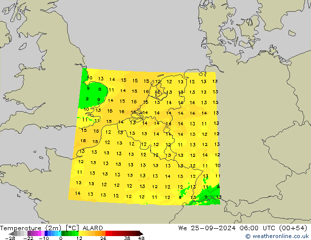 Sıcaklık Haritası (2m) ALARO Çar 25.09.2024 06 UTC