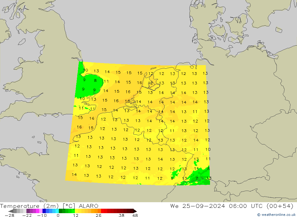 Temperature (2m) ALARO We 25.09.2024 06 UTC